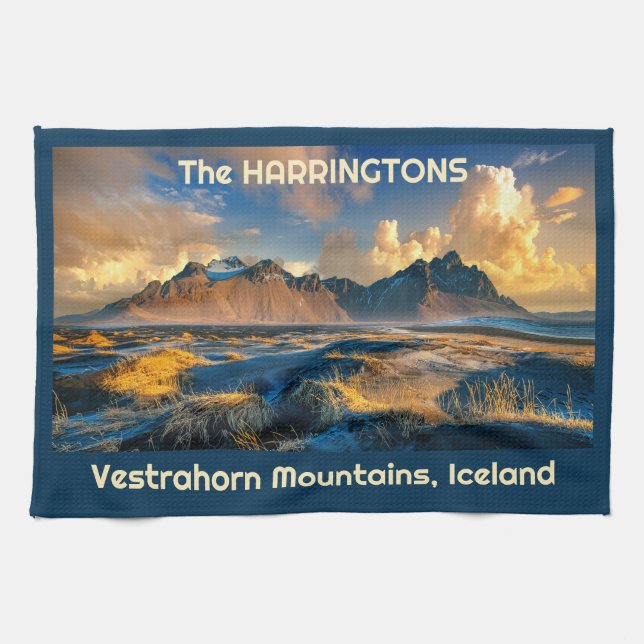 Paño De Cocina Personalizado Texto Montañas Vestrahorn, Islandia (Horizontal)