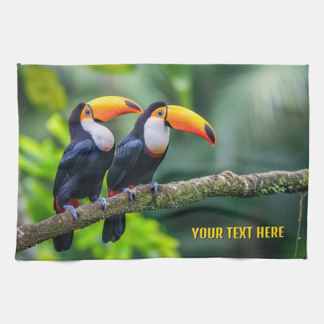 Paño De Cocina Personalizado Texto Toucanes tropicales (Horizontal)