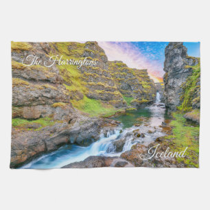 Paño De Cocina Personalizado Textos Cascadas Kolufossar, Islandia