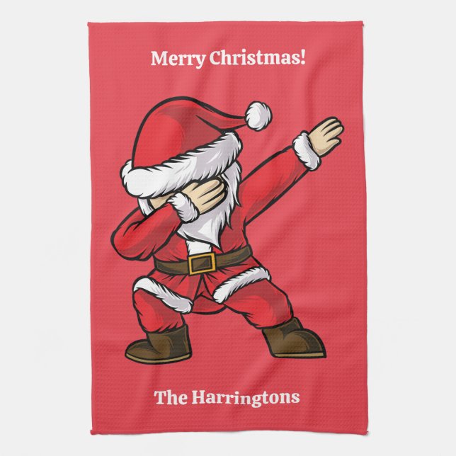 Paño De Cocina Personalizado Textos Dabbing Dancing Santa (Vertical)