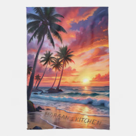 Paño De Cocina Personalizado Tropical Beach Sunset | Arte costero