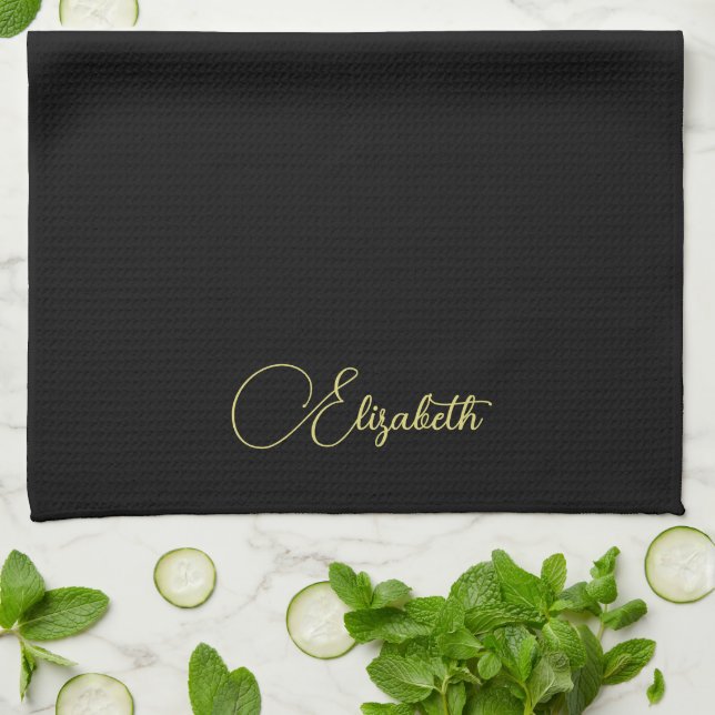Paño De Cocina Personalizado Typography Faux Gold Name Template B (Doblado)
