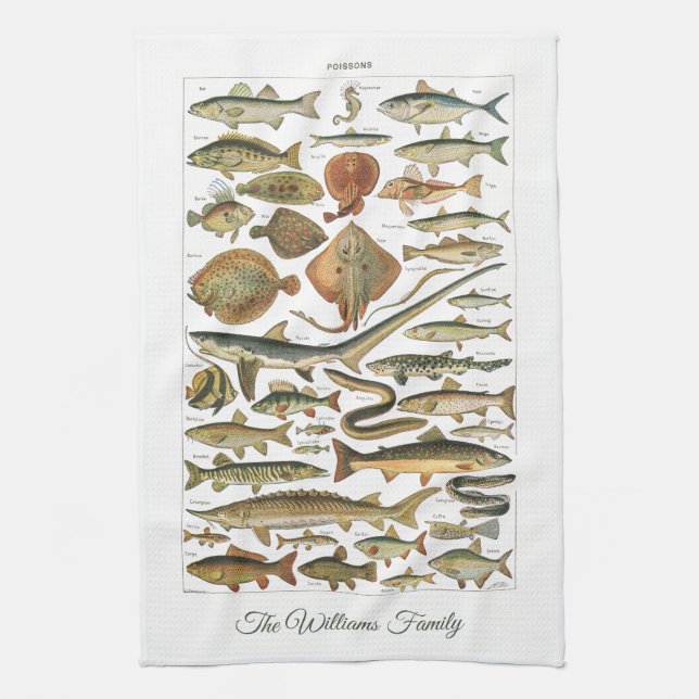 Paño De Cocina Personalized antique French Under-the-sea fish (Vertical)