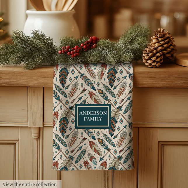 Paño De Cocina Personalized Boho Towel Ethnic Feathers & Arrows (Personalized Boho Towel Ethnic Feathers & Arrows)