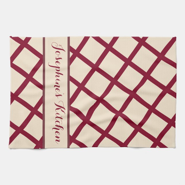 Paño De Cocina Personalized Burgundy Cream Lattice Elegant Chic (Horizontal)