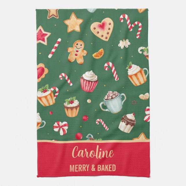 Paño De Cocina Personalized Christmas Baking Pattern (Vertical)