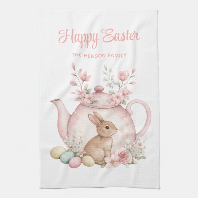 Paño De Cocina Personalized Easter Bunny Teapot Family  (Vertical)