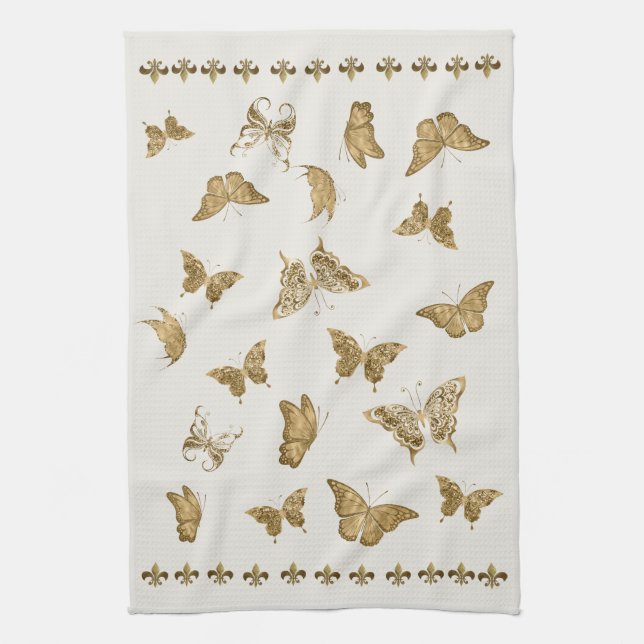 Paño De Cocina Personalized Gold Butterfly Fleur de Lis Matching (Vertical)