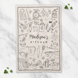 Paño De Cocina Personalized Hand Drawn Kitchen Cooking Utensils 