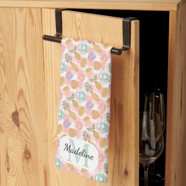 Paño De Cocina Personalized High Tea Florals Monogram Pastel (Pliegue de tercios)