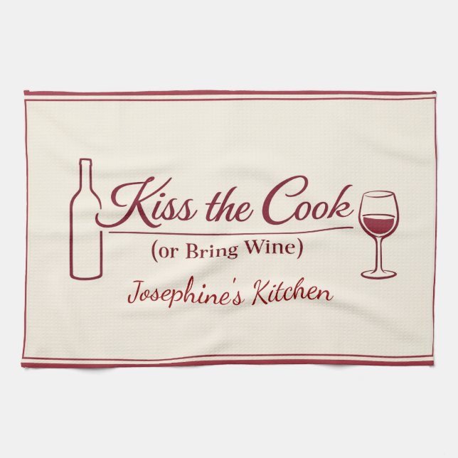 Paño De Cocina Personalized Kiss the Cook or Bring Wine Funny Red (Horizontal)