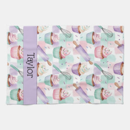 Paño De Cocina Personalized Lavender Teal Cupcake Pattern