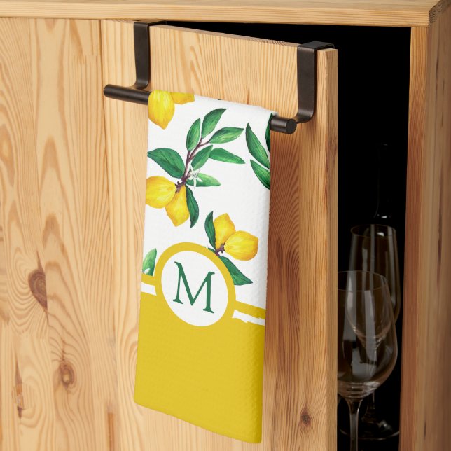 Paño De Cocina Personalized Lemon Leaf Monogram Kitchen Towels (Pliegue de tercios)