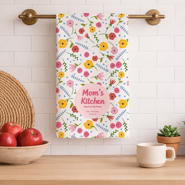 Paño De Cocina Personalized Mom’s Kitchen Floral Family Name (pretty & practical gift for mom)