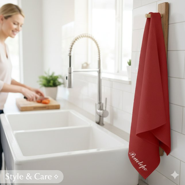 Paño De Cocina Personalized Name Deep Christmas Red (Personalized Name Deep Christmas Red Kitchen Towel)