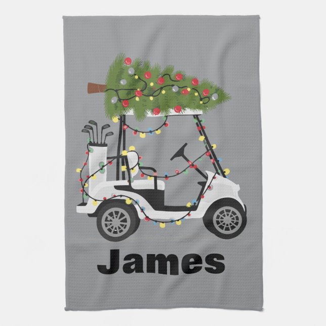 Paño De Cocina Personalized Name Golfer Christmas Golf Cart Xmas  (Vertical)