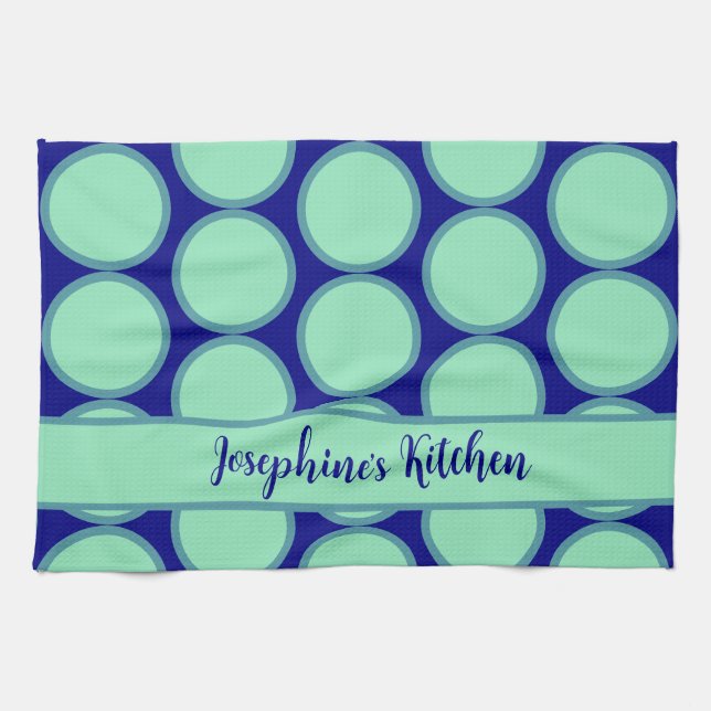 Paño De Cocina Personalized Navy Mint Polka Dot Pattern Modern  (Horizontal)