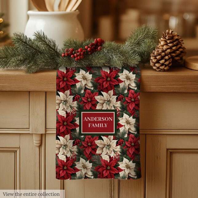Paño De Cocina Personalized Poinsettia Towel Chic Christmas Style (Personalized Poinsettia Towel Chic Christmas Style)