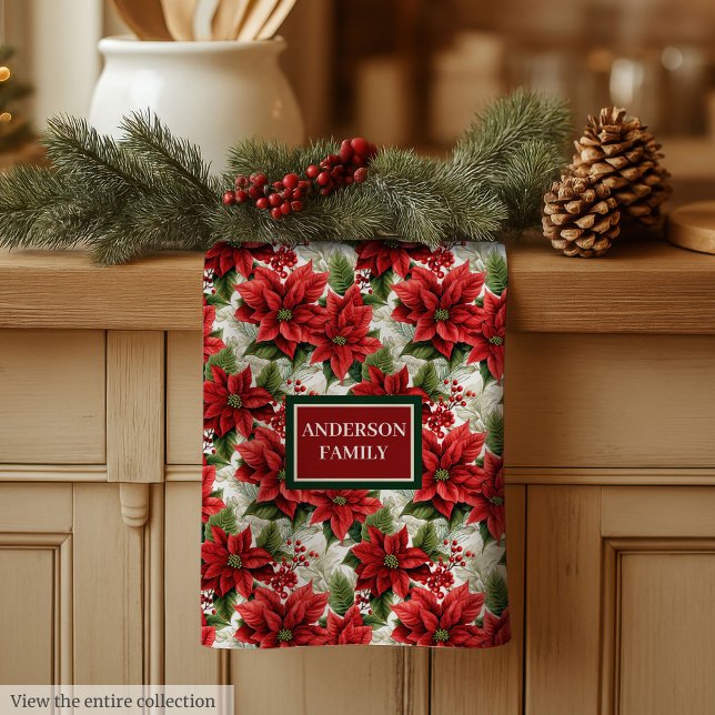 Paño De Cocina Personalized Red Floral Towel Elegant Christmas (Personalized Red Floral Towel Elegant Christmas)