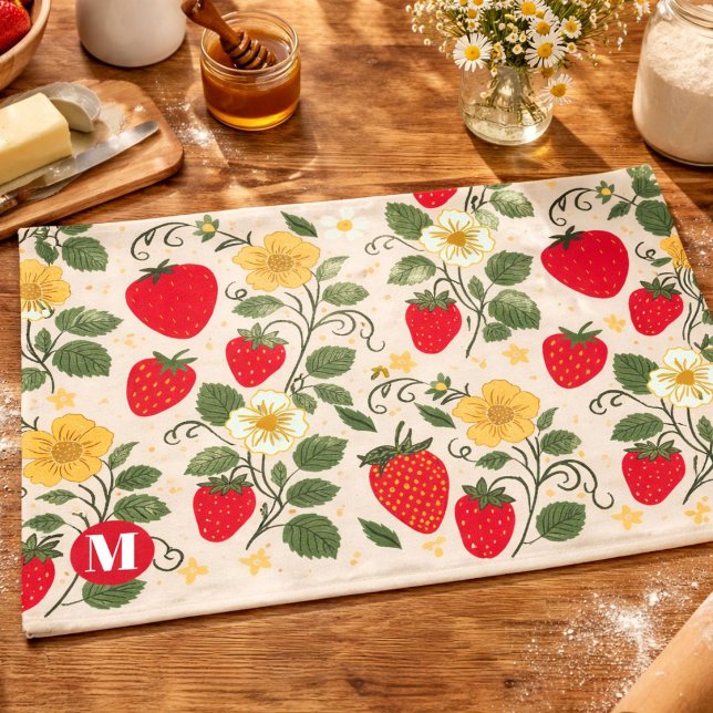 Paño De Cocina Personalized Red Strawberry Garden Fruit Tea Towel (Subido por el creador)