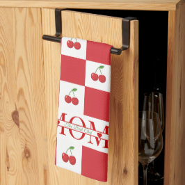 Paño De Cocina Personalized Retro Red Cherry & Gingham Checkered 