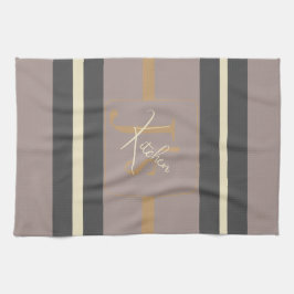 Paño De Cocina Personalized Taupe Gold Stripe Modern Neutral Chic