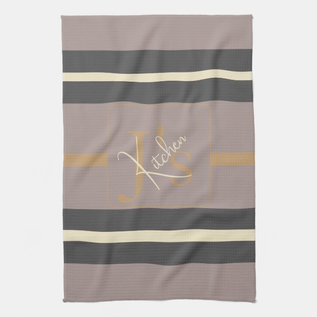 Paño De Cocina Personalized Taupe Gold Stripe Modern Neutral Chic (Vertical)