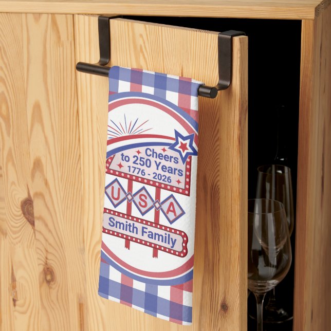 Paño De Cocina Personalized USA 250–Patriotic Retro Marquee (Pliegue de tercios)
