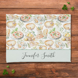 Paño De Cocina Personalized Watercolor Mediterranean Food Pattern