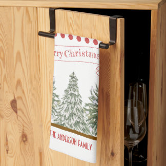 Paño De Cocina Personalized Winter Pine Tree Merry Christmas