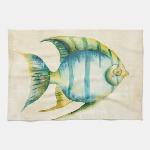 Paño De Cocina Pescado acuario azul y amarillo