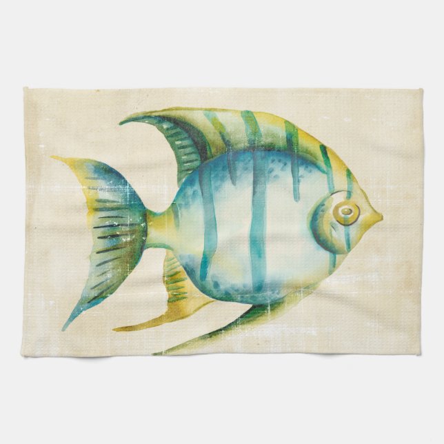 Paño De Cocina Pescado acuario azul y amarillo (Horizontal)
