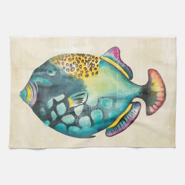 Paño De Cocina Pescado acuario azul y púrpura (Horizontal)