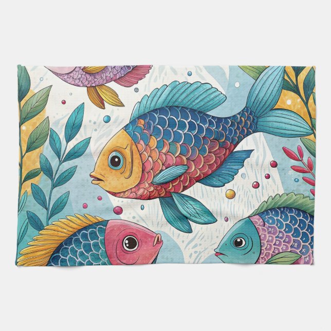 Paño De Cocina Pescado arco iris bajo el agua (Horizontal)