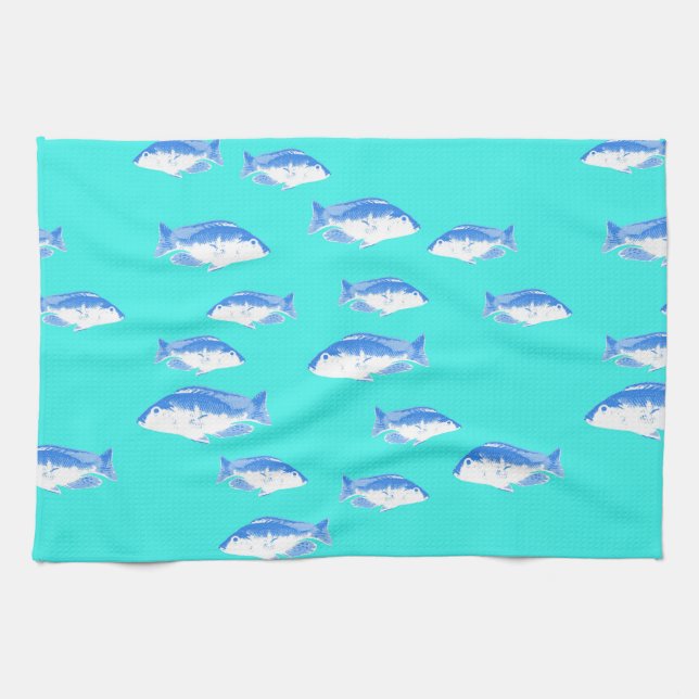 Paño De Cocina Pescado azul en turquesa (Horizontal)