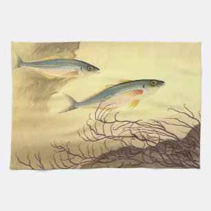 Paño De Cocina Pescado caballa en el océano, arte vintage Japonis