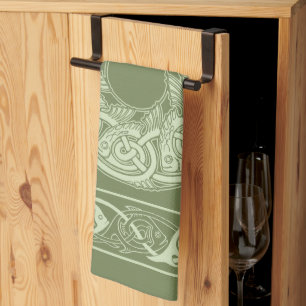 Paño De Cocina Pescado celta de Knotwork en verde