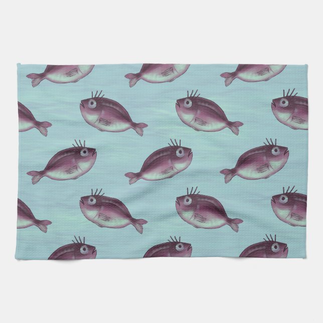 Paño De Cocina Pescado Gracioso Con Patrón De Eyelashes De Fancy (Horizontal)