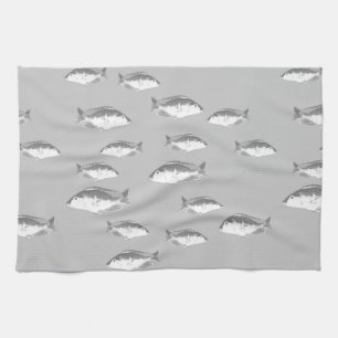 Paño De Cocina Pescado gris monocromo