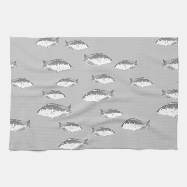 Paño De Cocina Pescado gris monocromo (Horizontal)