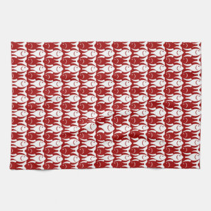 Paño De Cocina Pescado moderno de medio siglo, rojo oscuro y blan