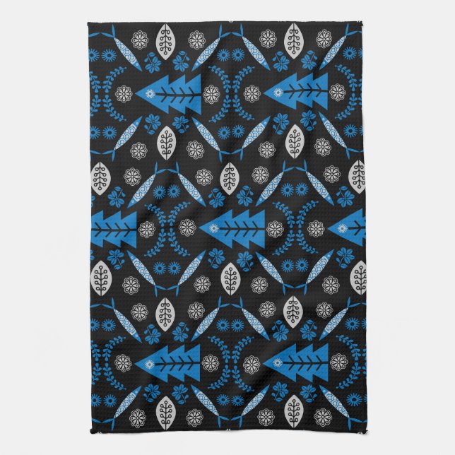 Paño De Cocina Pescado nórdico de arte folclórico (Vertical)