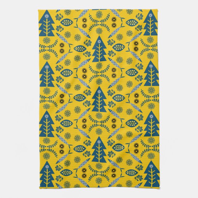 Paño De Cocina Pescado nórdico de arte folclórico (Vertical)