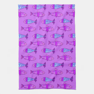 Paño De Cocina Pescado retro moderno, violeta y amorfo