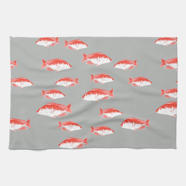Paño De Cocina Pescado rojo y gris (Horizontal)