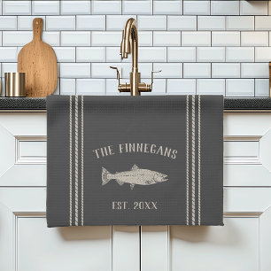 Paño De Cocina Pescado Rústico Carbón Personalizado