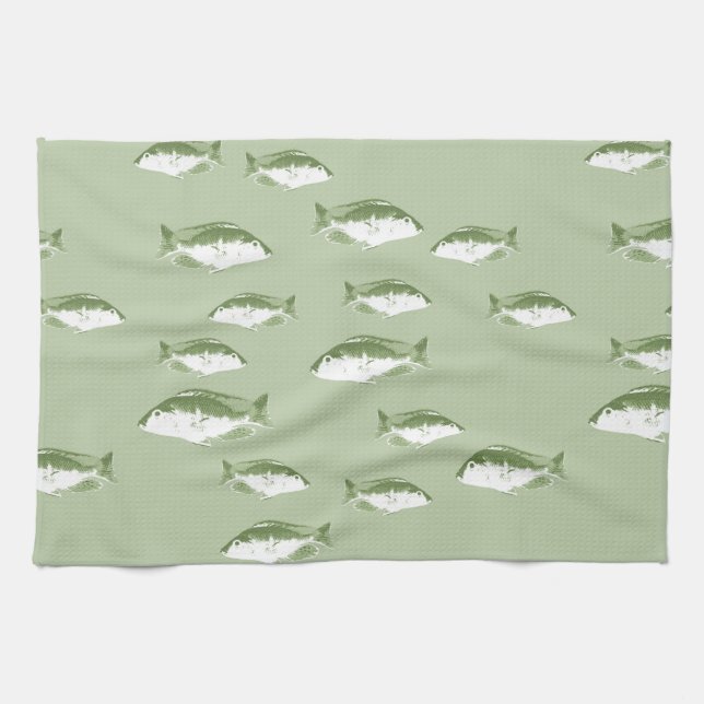 Paño De Cocina Pescado verde oliva (Horizontal)