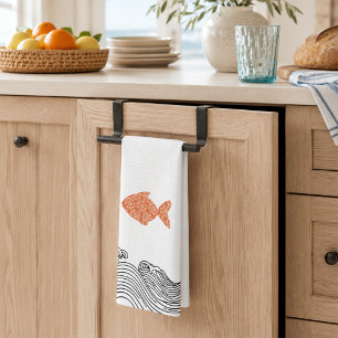 Paño De Cocina Pescado y olas costeras