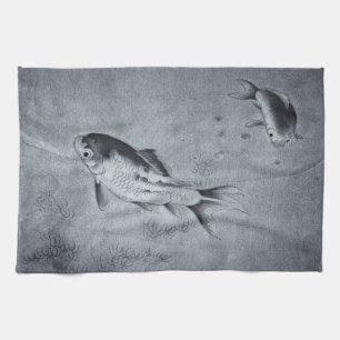 Paño De Cocina Pescados de Koi - arte chino del vintage -