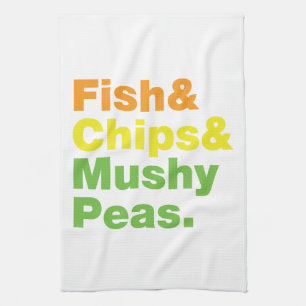 Paño De Cocina Pescados y chuletas y guisantes.